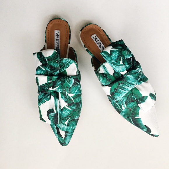 Cape Robbin Shoes - NEW! Banana Palm Leaf White & Green Mule Flat
